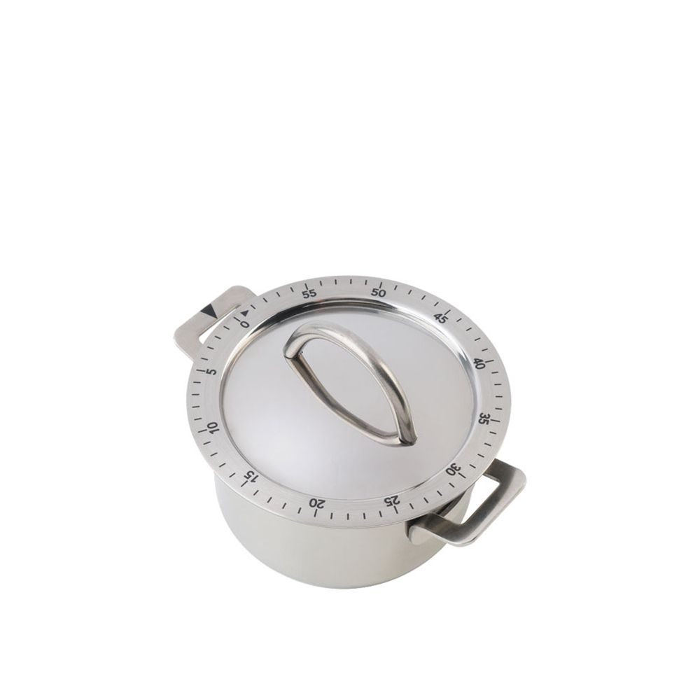 Round stainless steel kitchen timer in pot shape