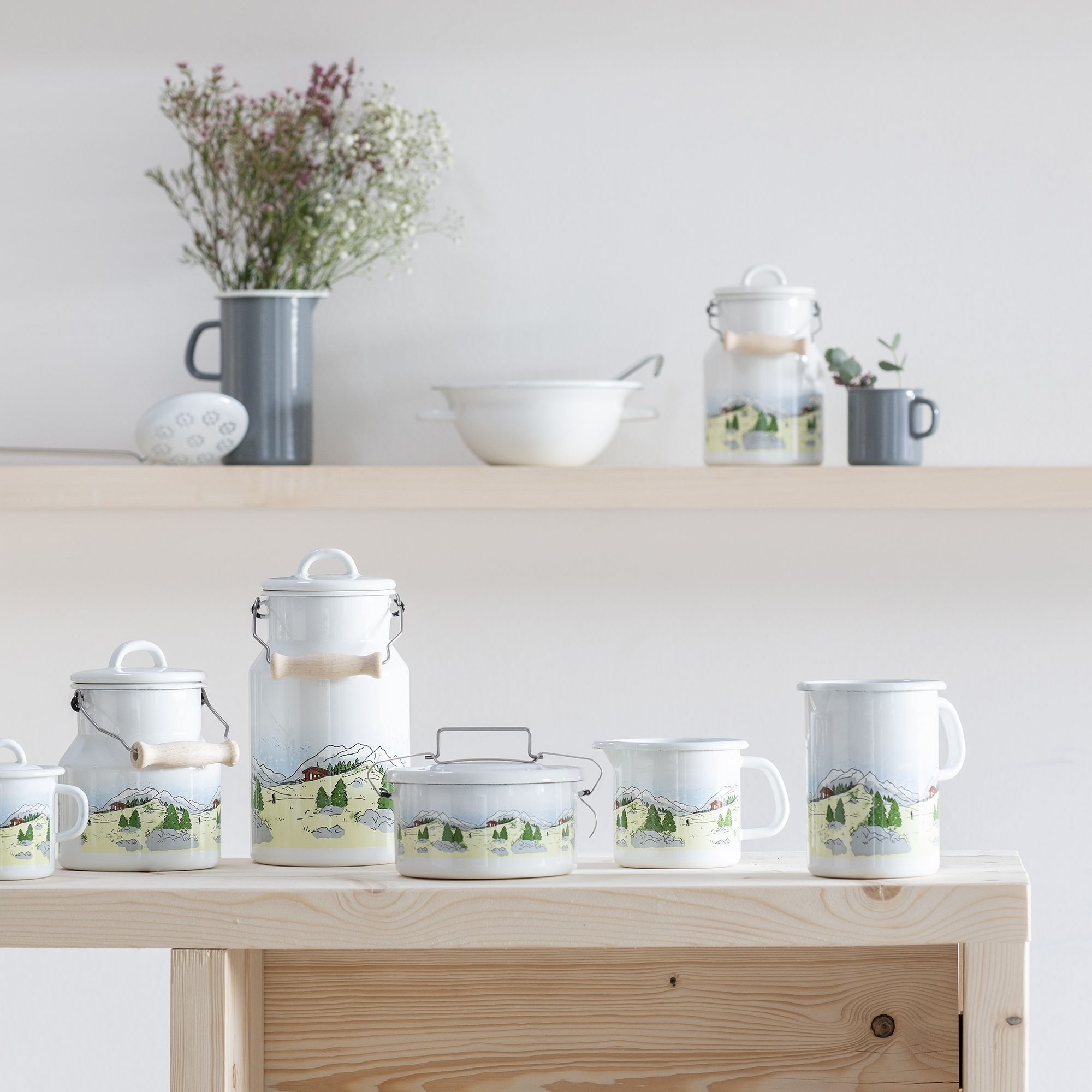 Riess COUNTRY - Landlust - Milchkanne 1,0 L mit Deckel und Holzgriff