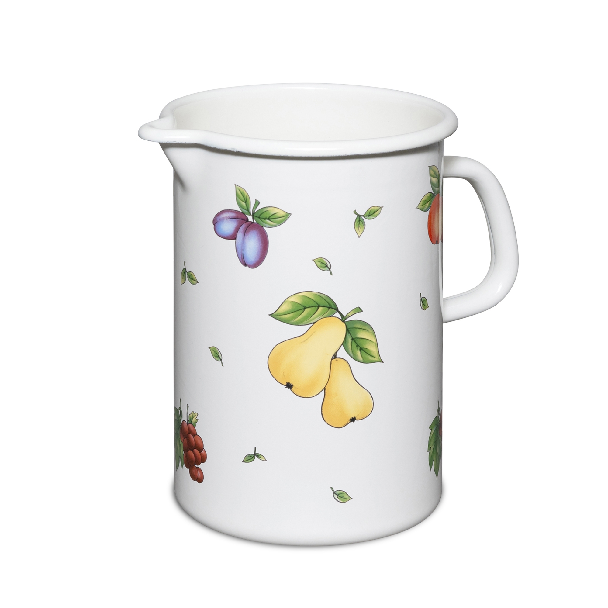 Riess Emaille-Topf 'Country Fruit Garden' 0,375L - Traditionelles Kochgeschirr Für Induktion (Weiß Mit Fruchtdekor)