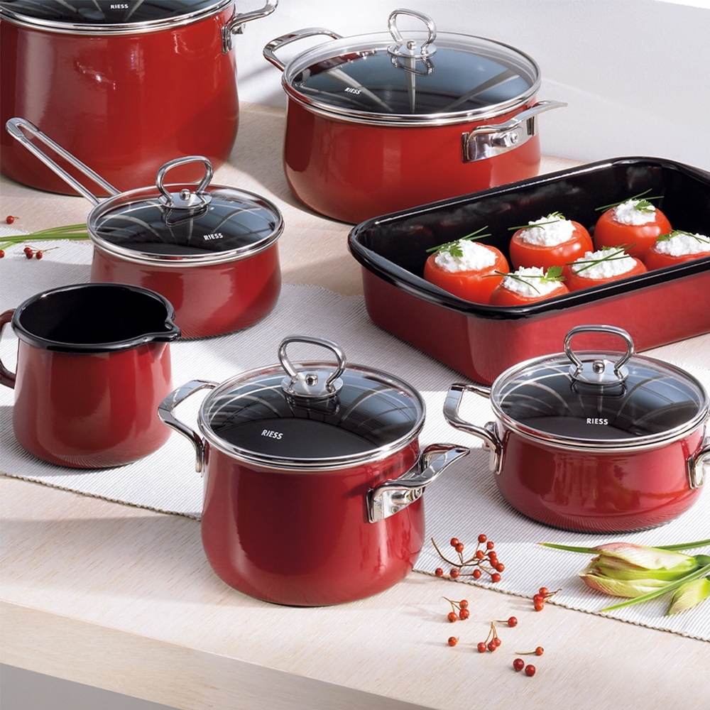 Riess NOUVELLE - Rosso EXTRASTARK - Stielkasserolle mit Glasdeckel