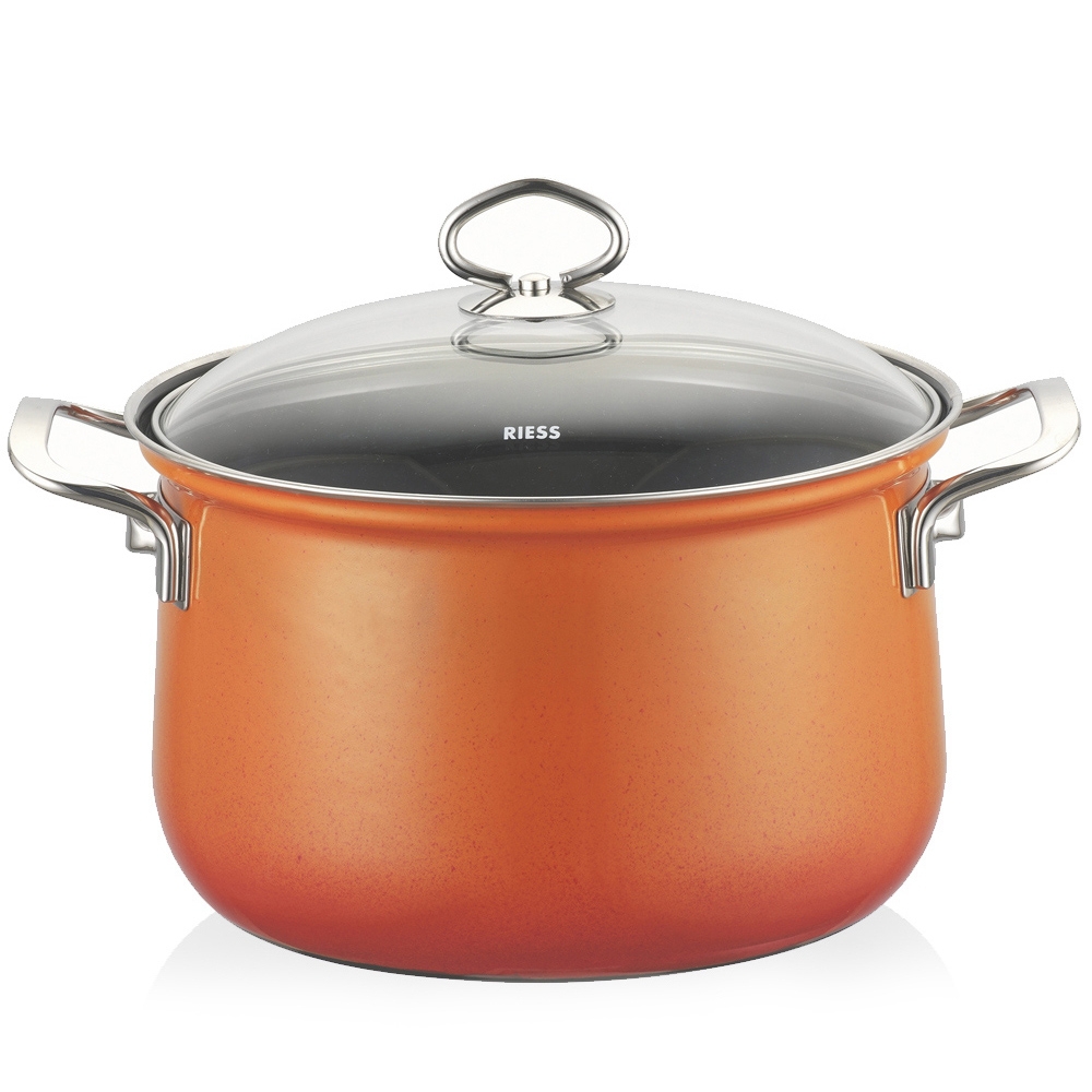 Riess Email Enamel Large Saucepan Pot With Glass Lid 24cm Induction 6,0L 