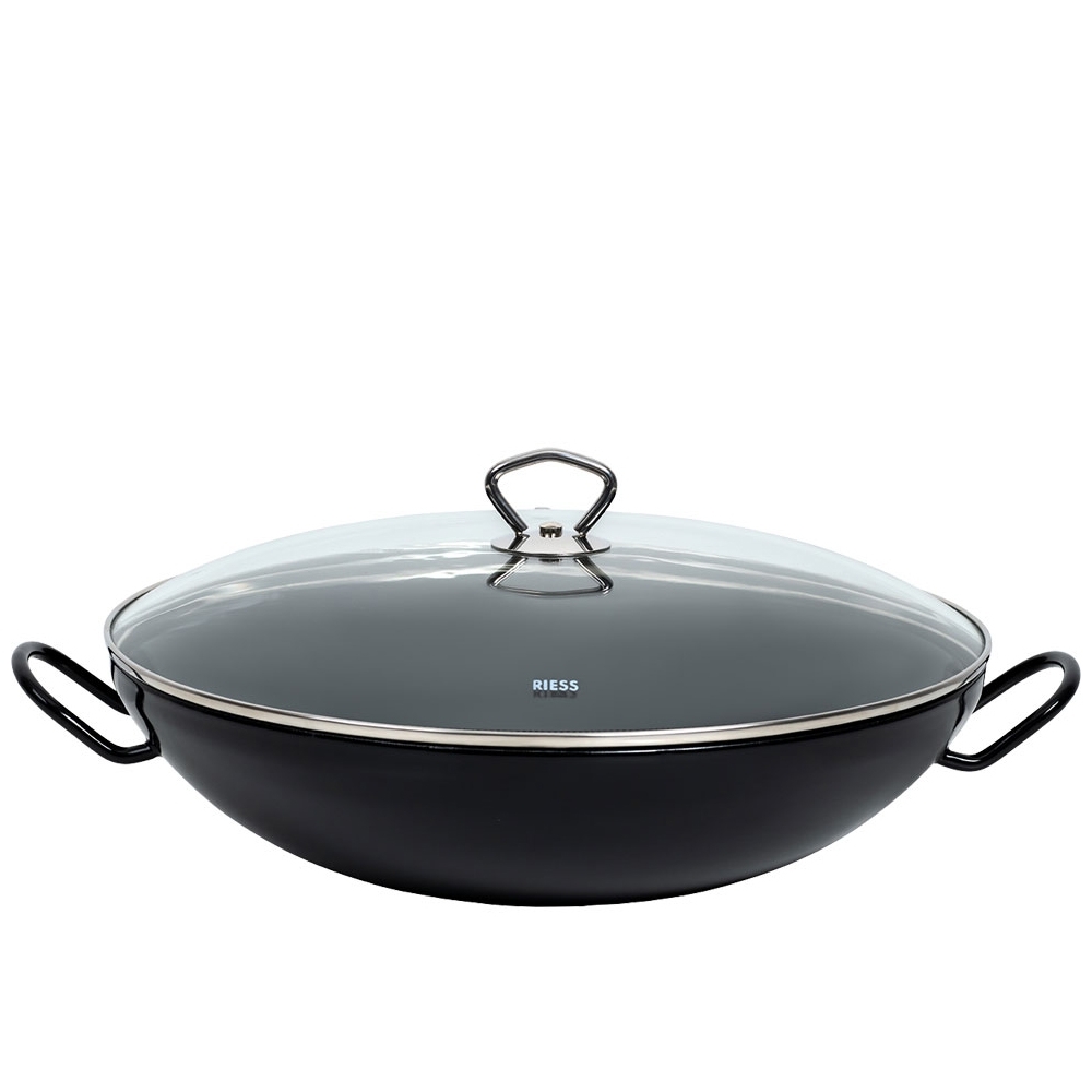 Riess CLASSIC - Schwarzemaille - Wok komplett mit Stahlglasur