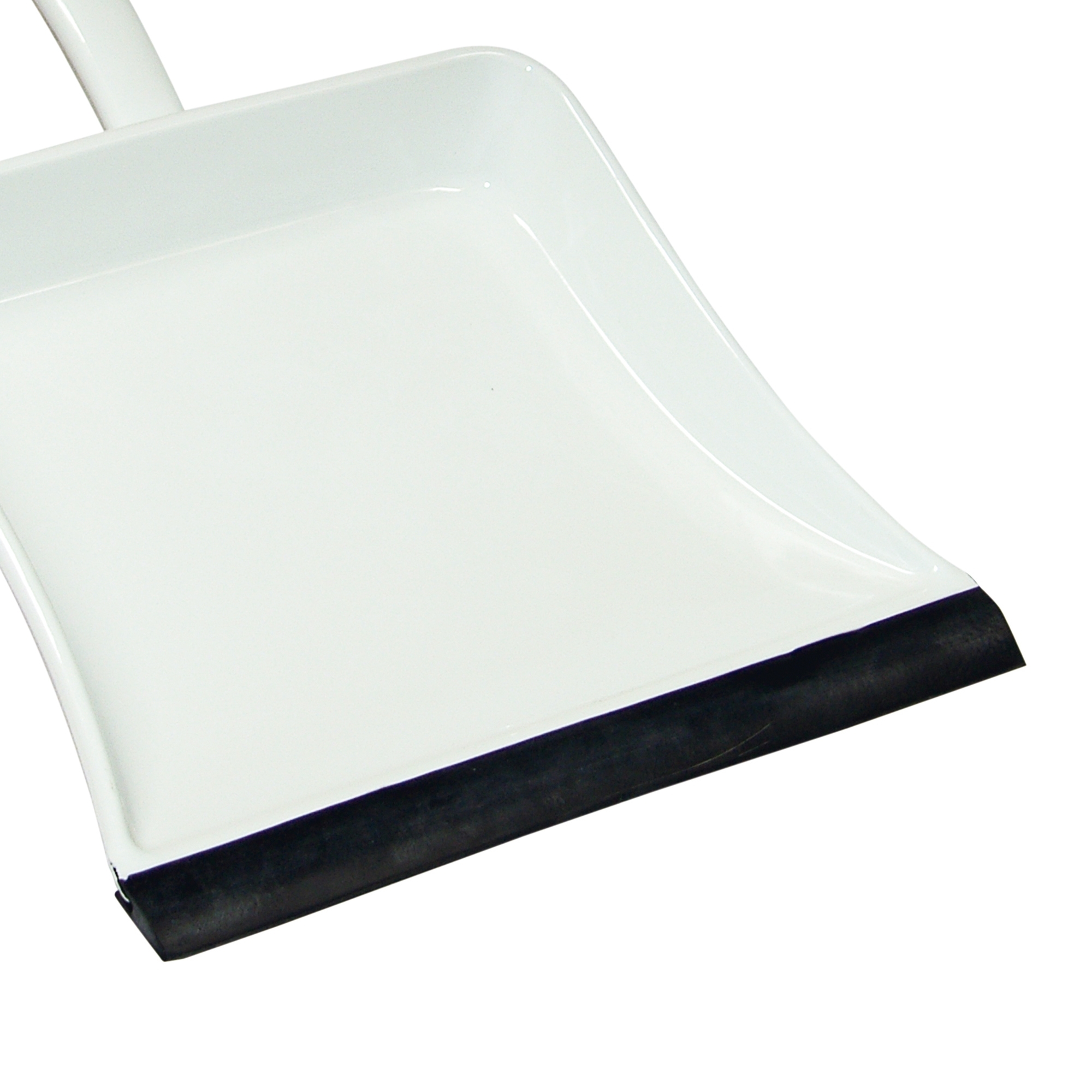 White metal dustpan with black rubber lip