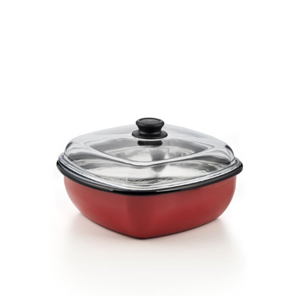 Riess CLASSIC - COLOR RED - 3-part steamer. with glass lid and cooking insert 28/28