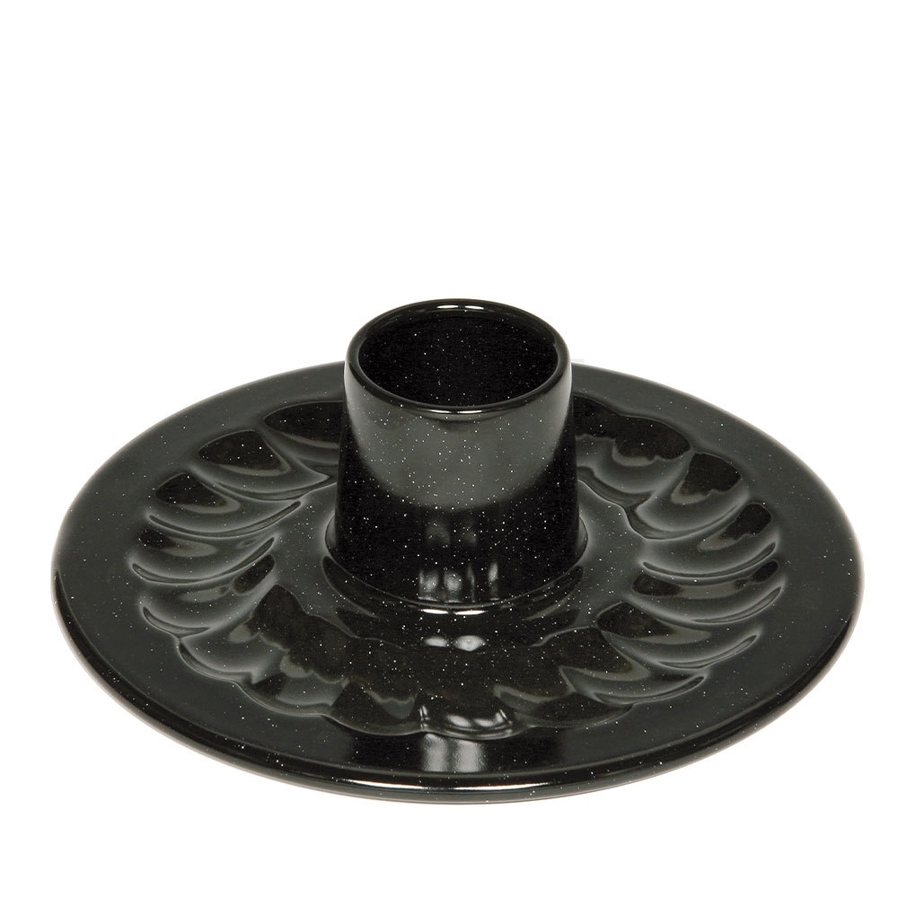 Round black ceramic candle holder with rim