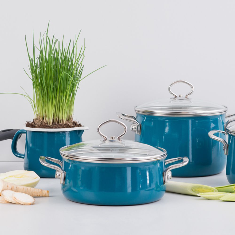Riess NOUVELLE - Aquamarin EXTRA STRONG - Casserole with glass lid