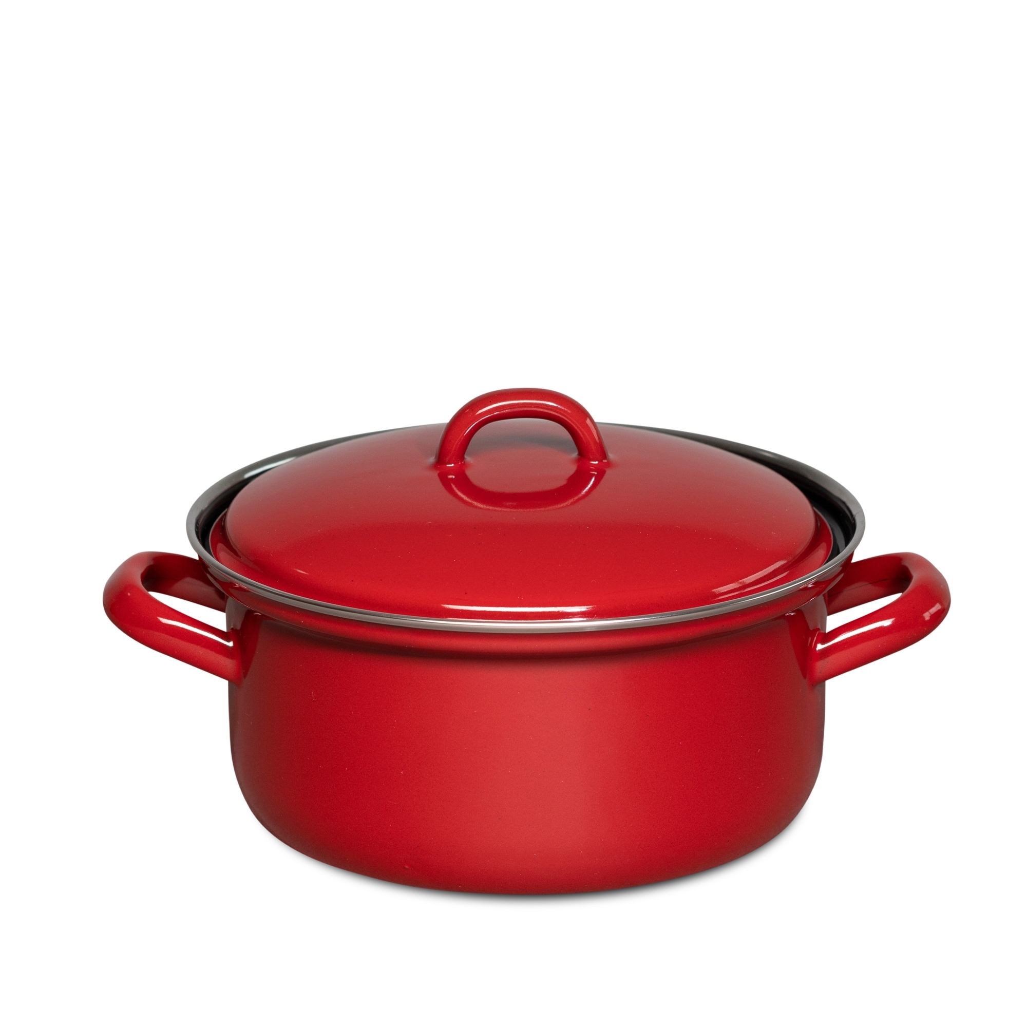 Rote Riess COLOR Emaille-Kasserolle mit Deckel, Basistopf