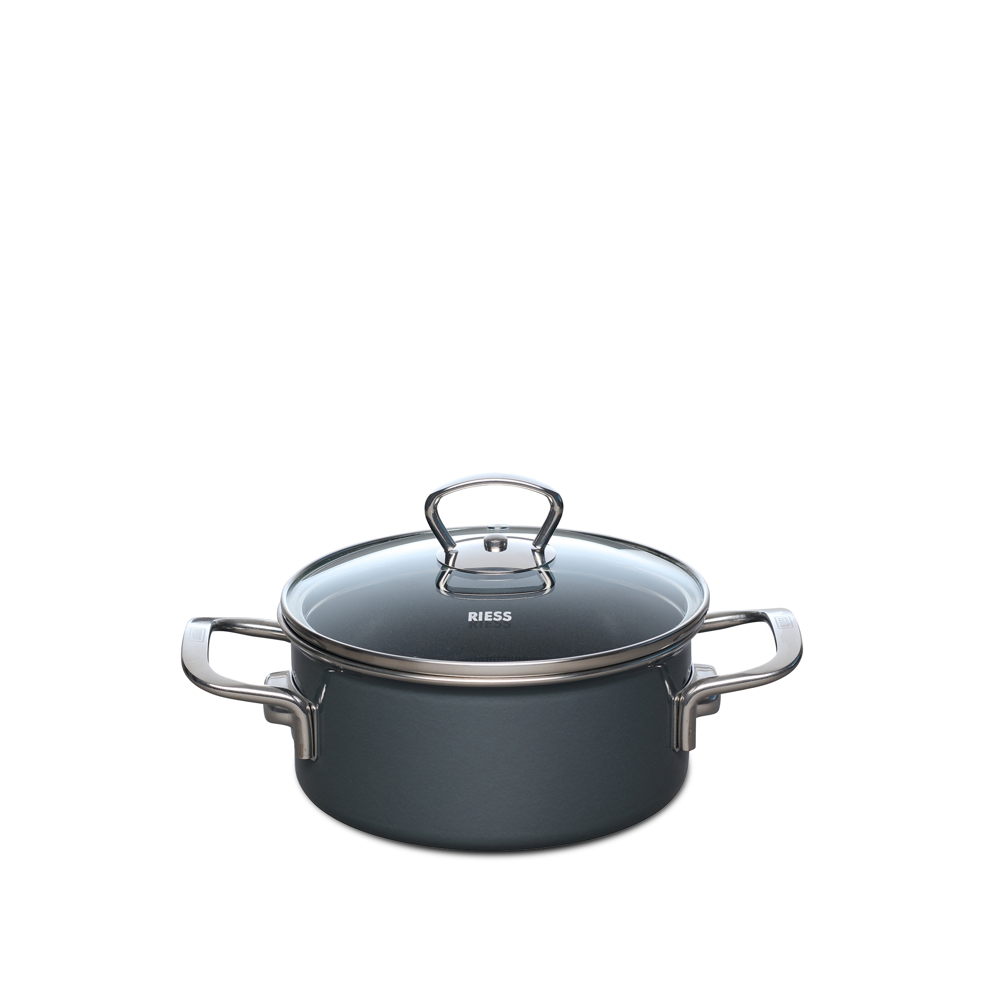 Riess - NOUVELLE PURE - Dark Grey - Kasserolle mit Glasdeckel 16 cm