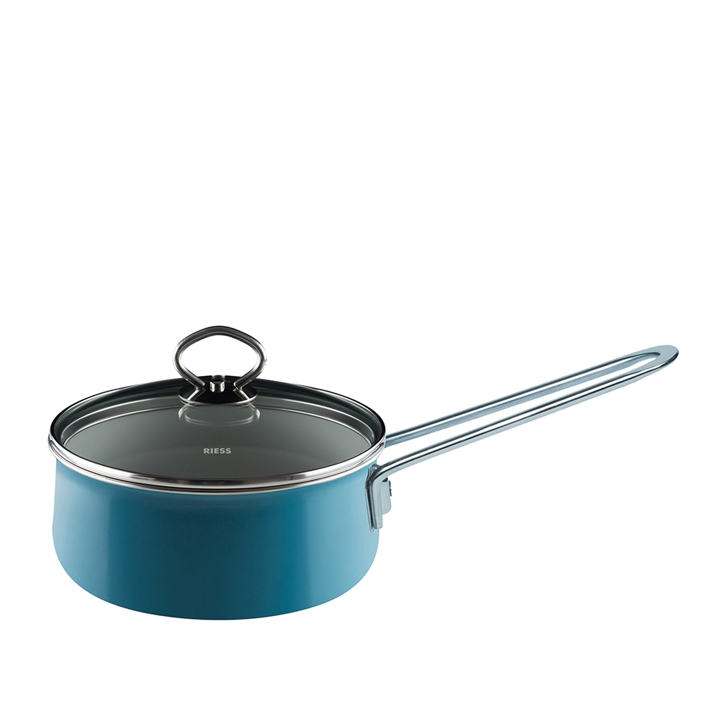 Riess NOUVELLE - Aquamarin EXTRASTARK - Stielkasserolle mit Glasdeckel